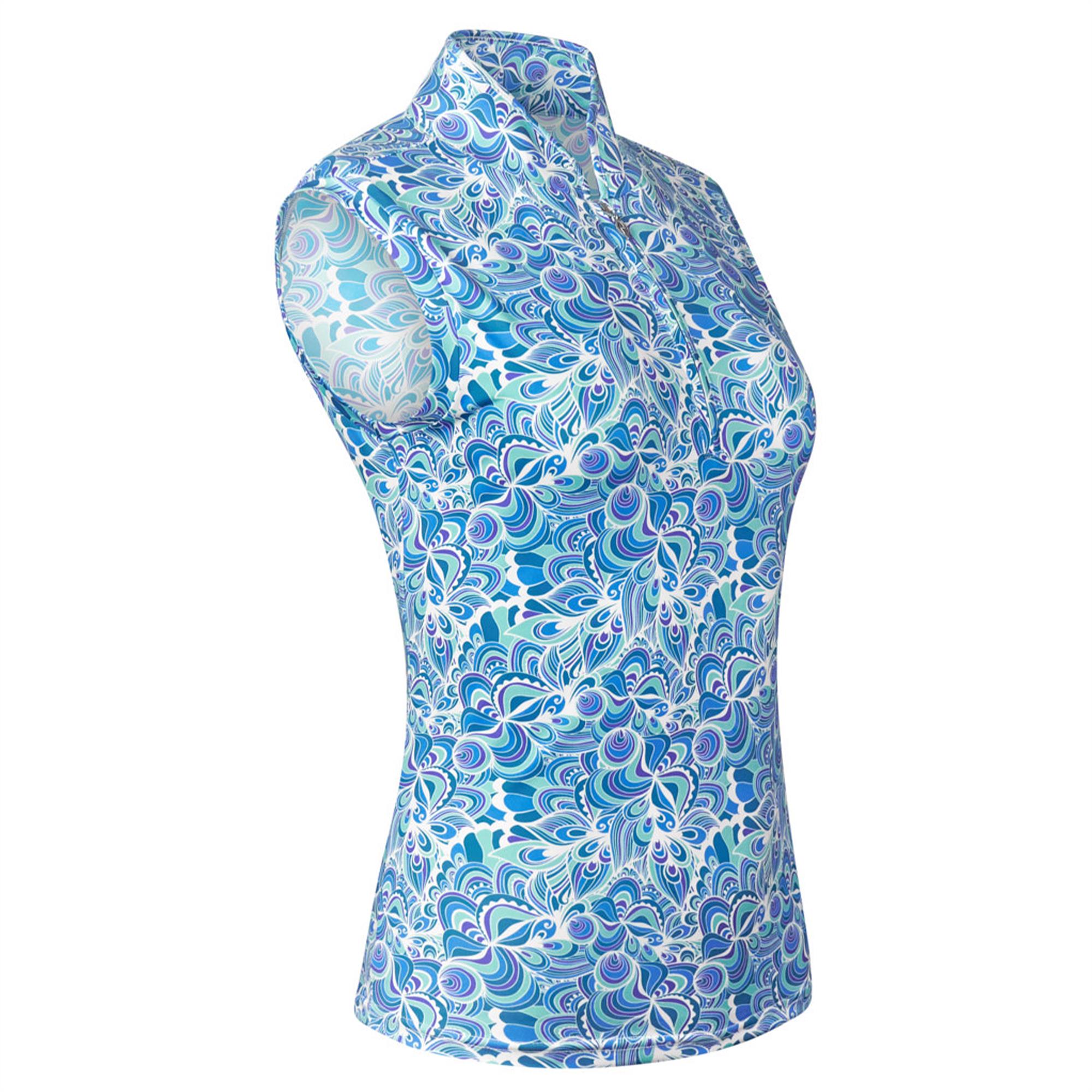 Pure Golf Rise Ladies Sleeveless Golf Polo Shirt Peacock Swirl